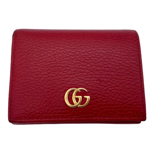 Gucci Leather card case wallet hibiscus red.