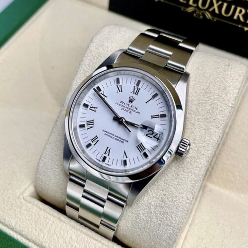 Rolex ref. 15200 Oyster Perpetual Date White Roman Dial & Smooth Bezel - 34mm