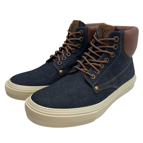 Louis Vuitton Calfskin Denim High Top Sneakers Size 8,5 - NEW
