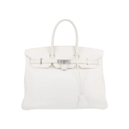 Hermes Birkin Bag 35 White (Blanc) Clemence Leather with Palladium Hardware