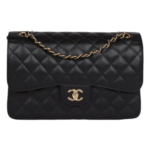 Chanel Black Caviar Jumbo Classic Double Flap Bag with Gold Hardware