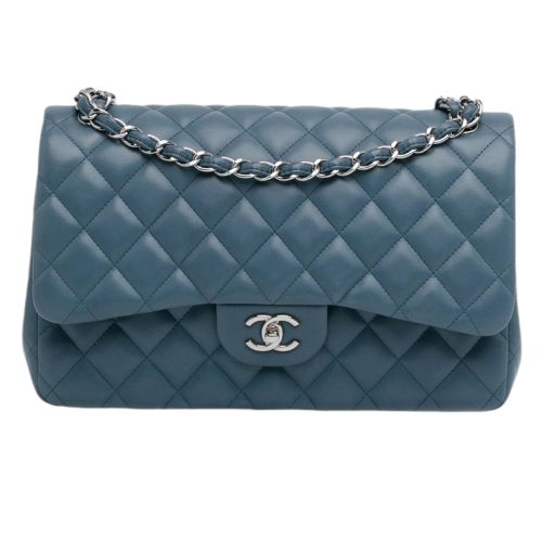 Chanel blue Jumbo Classic Lambskin Double Flap Shoulder Bag