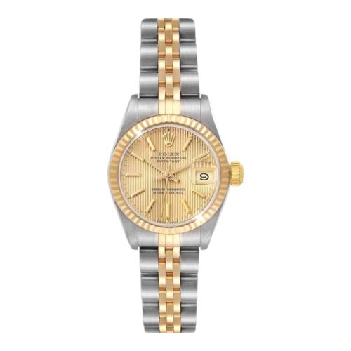 Rolex Datejust Champagne Tapestry Dial Ladies 26mm 18k Gold & Steel