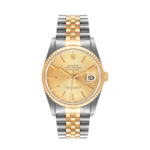 Rolex Datejust Steel 18K Yellow Gold Champagne Tapestry Dial 36mm 16233