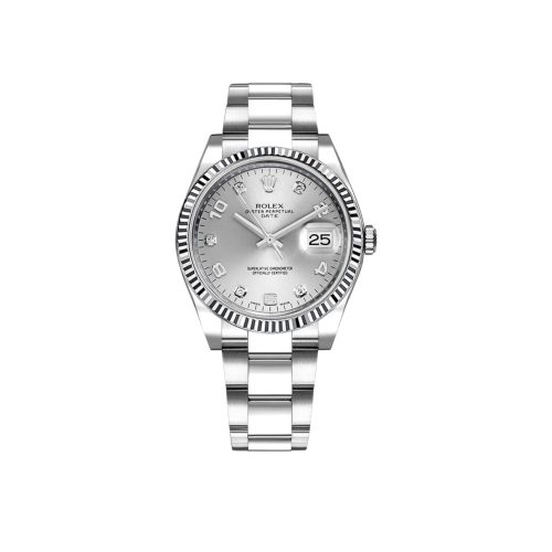 Rolex Oyster Perpetual Date 34mm Silver Diamond Dial Ref: 115234