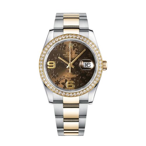 Rolex Datejust 36mm Flora Chocolate Dial Factory Diamond Bezel Ref: 116243