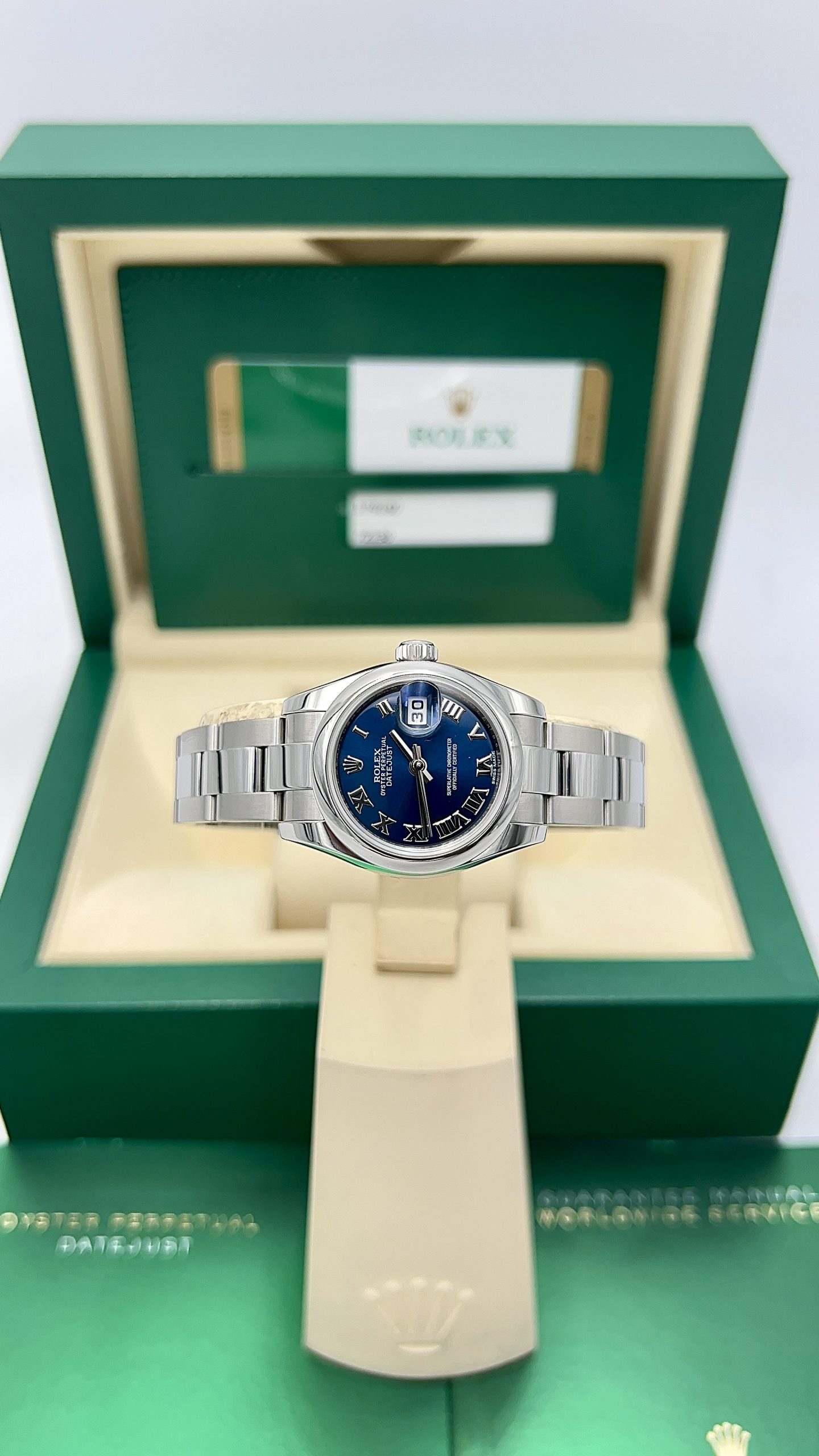 Rolex Lady Datejust 26mm Blue Roman Numeral Dial Ref: 179160