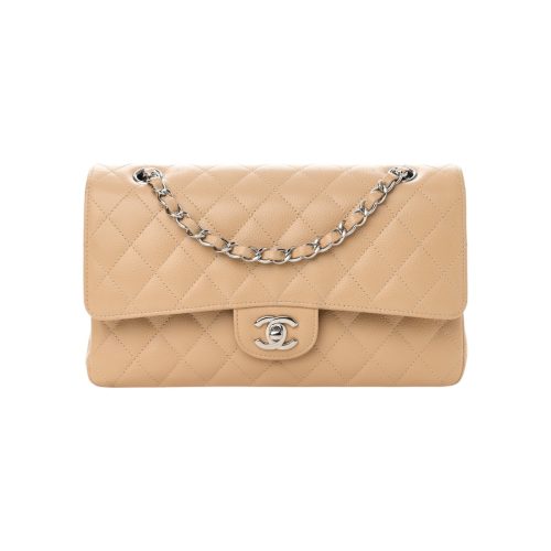 Chanel Beige Clair Quilted Caviar Medium Classic Double Flap Bag