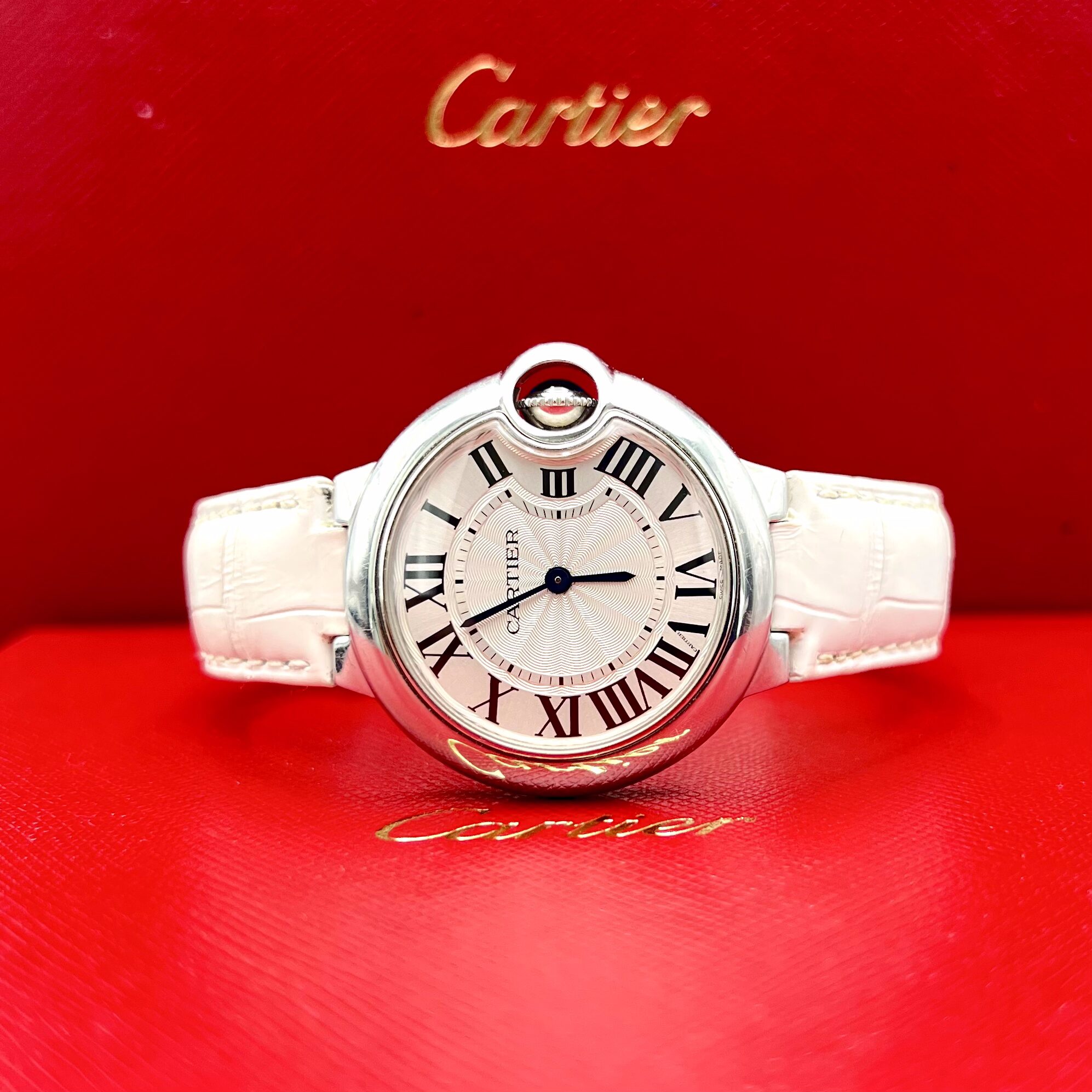 Cartier Ballon Blue 33mm Silver Roman Numeral Dial Ref: 3653