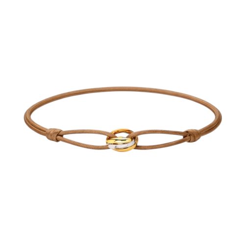 Cartier Trinity Bracelet Yellow, White & Pink Gold | Brown Cord Strap