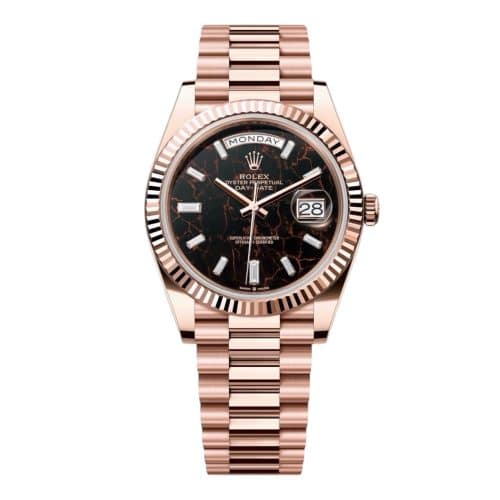 Rolex Day-Date 40mm 18k Everose Gold Eisenkiesel Baguette Diamonds Dial Ref: 228235