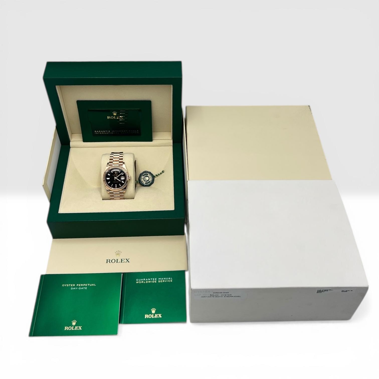 Rolex Day-Date 40mm 18k Everose Gold Eisenkiesel Baguette Diamonds Dial Ref: 228235