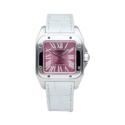 Cartier Santos 100 Pink Dial Steel Bezel Ref: W20133X8