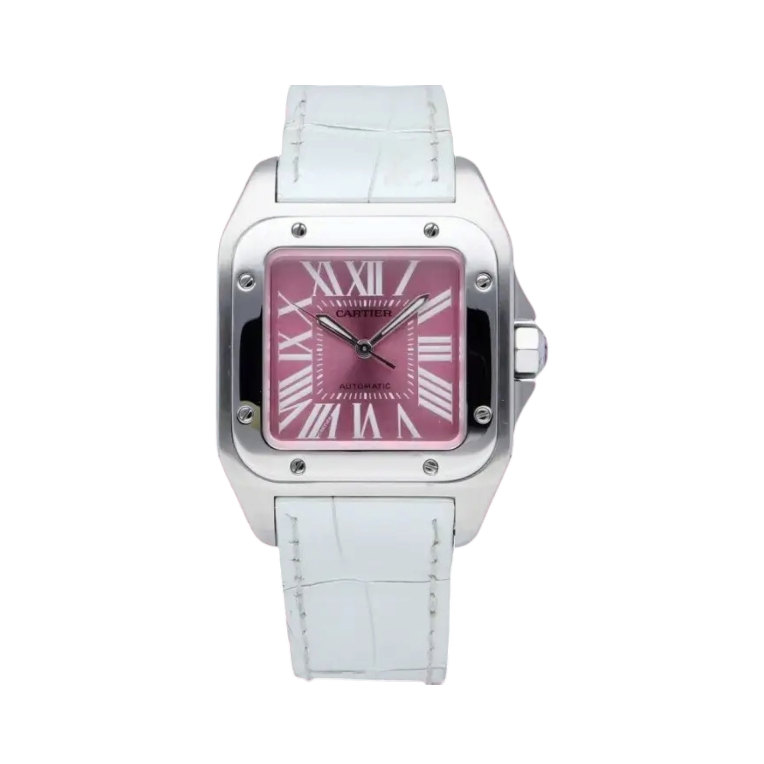 Cartier Santos 100 Pink Dial Steel Bezel Ref: W20133X8