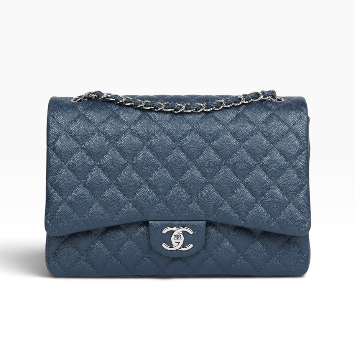 Chanel Maxi Classic Double Flap Bag Dark Blue Caviar Silver Hardware