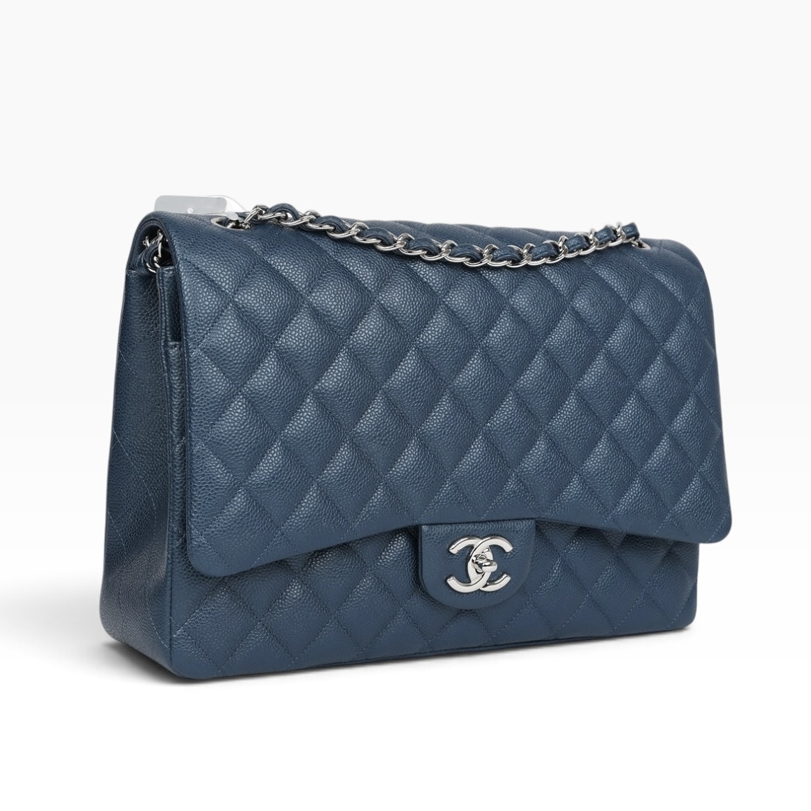 Chanel Maxi Classic Double Flap Bag Dark Blue Caviar Silver Hardware