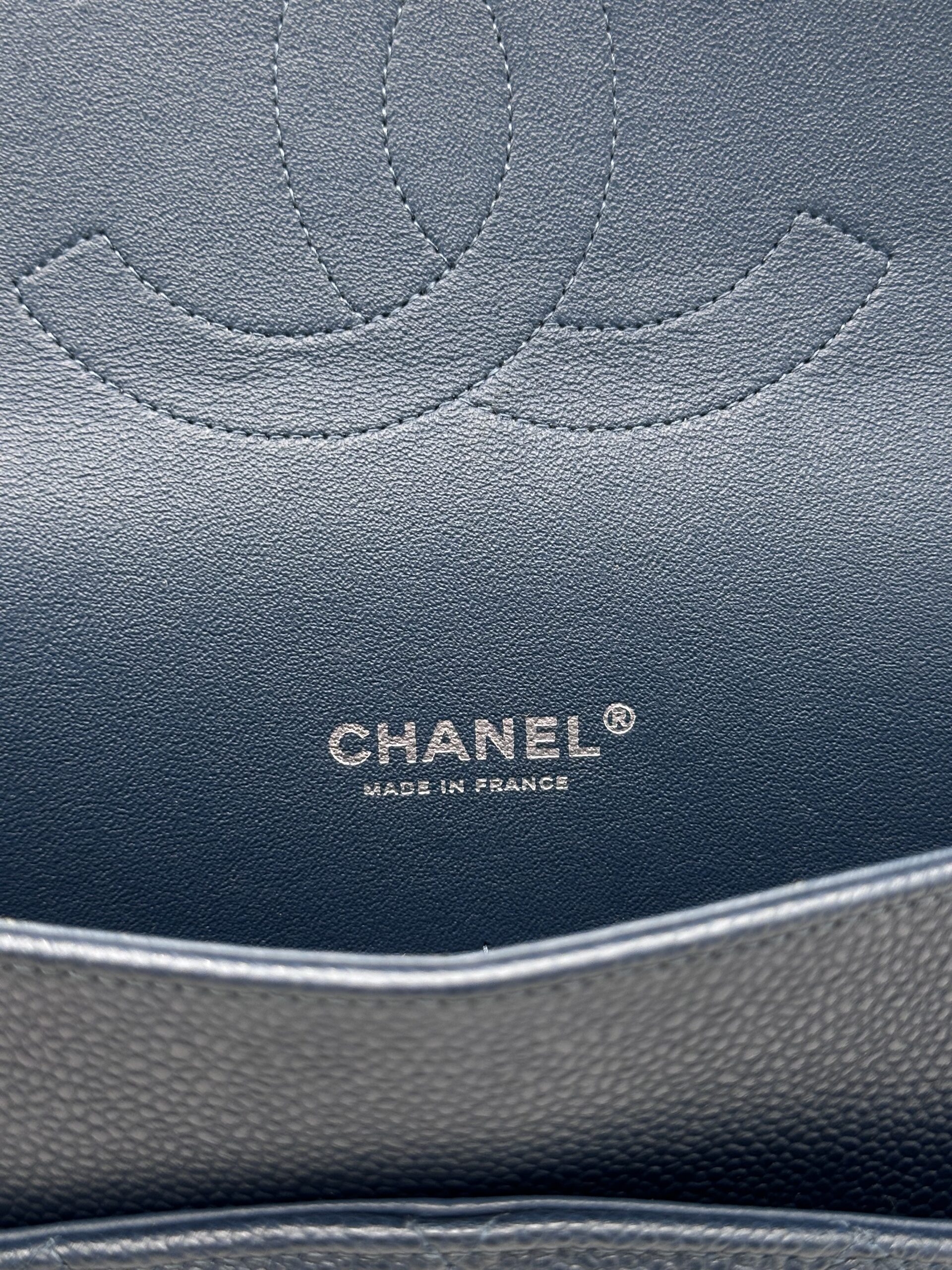 Chanel Maxi Classic Double Flap Bag Dark Blue Caviar Silver Hardware